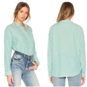 Velvet by Graham & Spencer Womens Idona Kelly Green Striped Top 100% Cotton Sz L